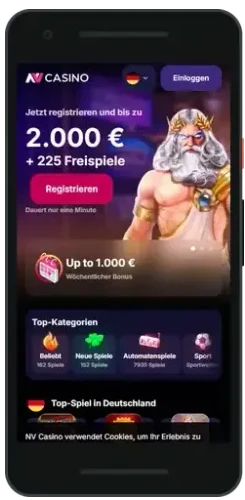 Lobby NVCasino na telefonie