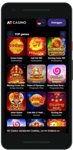 Aplikacja NVCasino na smartfonie